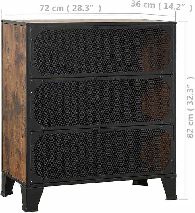 Storage Cabinet, Rustic Brown Metal and MDF Compact Cabinet with Multiple Shelves, 28.3x14.2x32.3 Inches, for Living Room, Office, or Bedroom