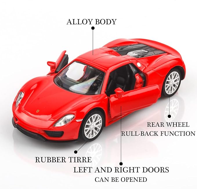 1/36 Scale Porsche 918 Spyde Diecast Model Cars,Pull Back Vehicles Porsche Toy Cars,Cars Gifts for Boys Girls (Red)