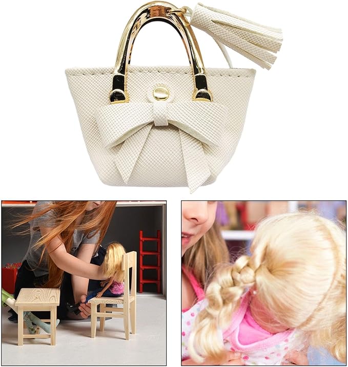 Milageto 1/6 Scale Dolls Handbag Doll Dress up Miniature Scene Decoration Miniature Tote Bag with Tie for 12 inch Dolls BJD Clothing, White