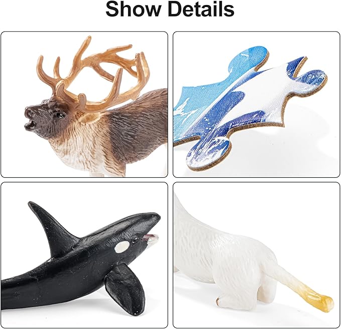 Arctic Animals Figurines Toys - 16PCS Winter Polar Animals Figures & 108 PCS Large Arctic Jigsaw Puzzles Toys for Preschool Kids Toddlers Ideal Gift for Boys and Girls