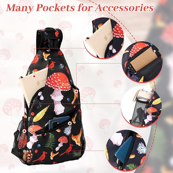 Paterr 3 Pcs Mushroom Gifts Stuff Decor Mushroom Sling Bag Backpack Keychain Purse Christmas Accessories for Women Hiking Lovers Birthday