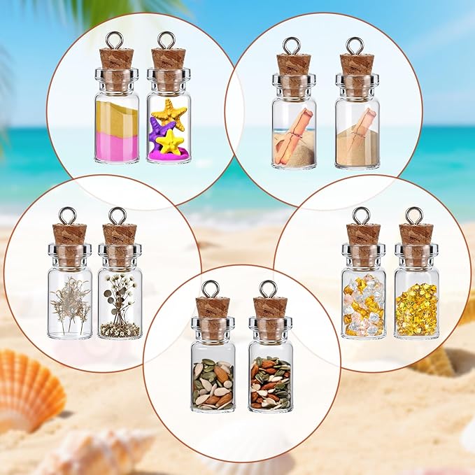 10 Pcs Small Glass Bottles with Cork Stoppers, 1.5ml Mini Glass Jars with Lids, Empty Tiny Glass Containers for Spell Jars, Wishing Bottles, Message Bottles, DIY Crafts, Wedding Decorations