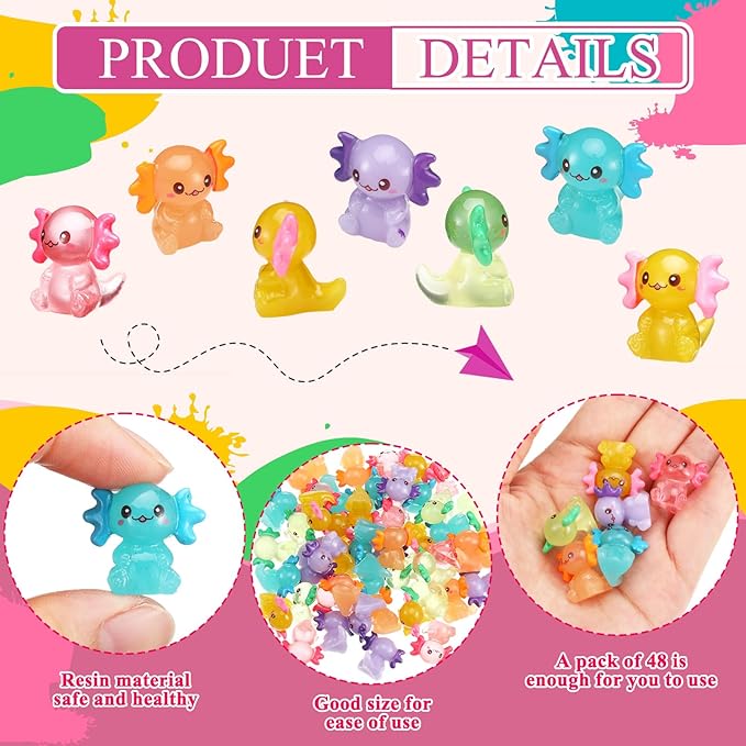 100 Pcs Mini Axolotl Resin Charms Miniature Axolotl Figurines Tiny Small Animal Figures for DIY Garden Landscape Dollhouse Birthday Party Decoration Aquarium