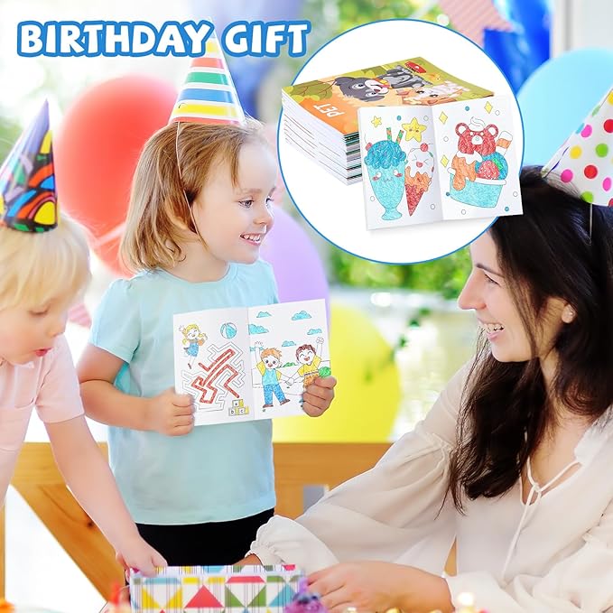 BenLouis Coloring Books for Kids With Stacking Crayons Set Mini Coloring Books Bulk for Ages 4-8-12 Small Activity Books for Birthday Party Gifts Goodie Bags Stuffers Travel（24+24Pcs Assorted）