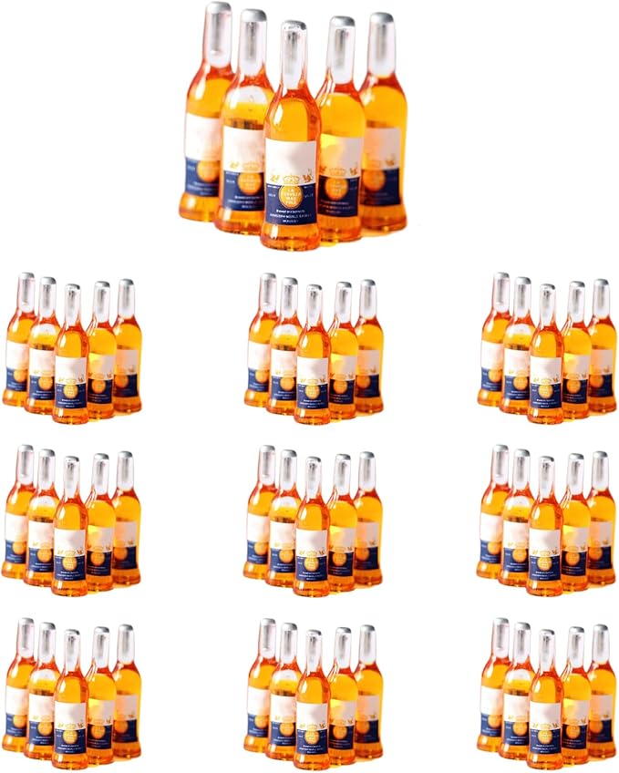 LOGOFUN 50pcs Miniature Wine Bottle Mini Fake Beer Bottles Toys Tiny Drink Accessories for Dollhouse Food Play Decorations