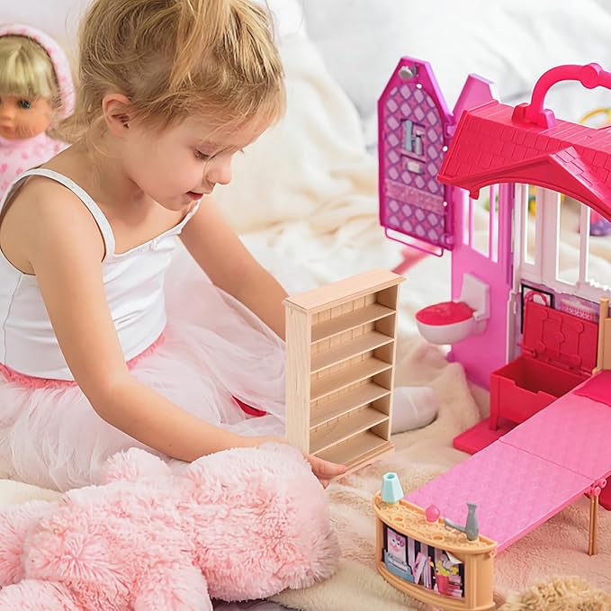 HANABASS 1:12 Dollhouse Storage Cabinet Wooden Dollhouse Furniture Miniature Bookshelf Display Shelf Accessories for Doll House Decor