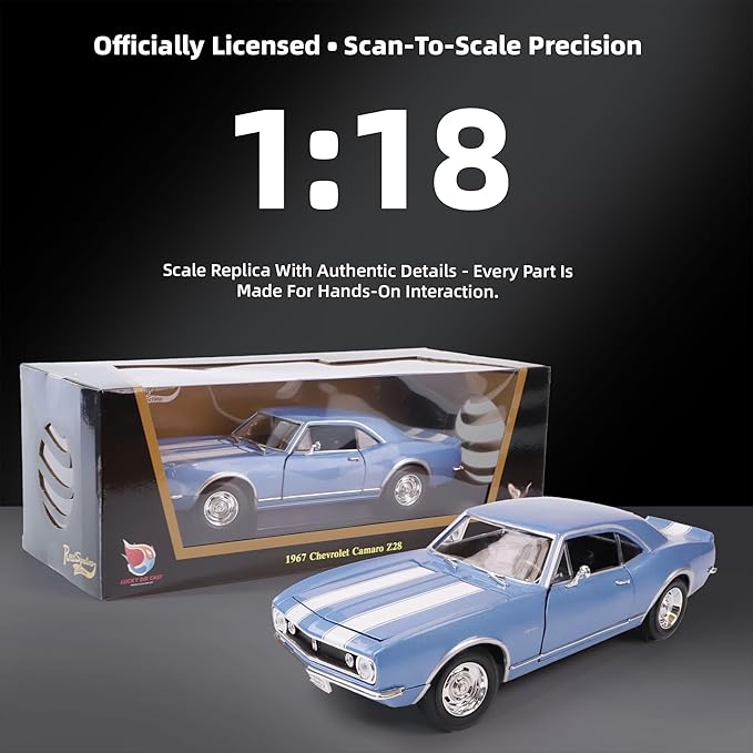 1967 Chevy Camaro Z28 1:18 Scale Diecast Model Premium Alloy Sports Toy Cars with Display Case, Working Steering, for Kids Men and Teens Dad 14+ Year