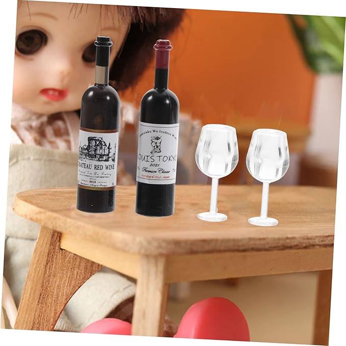 Abaodam 1set Miniature Wine Bottles with Cups Dollhouse Decor Realistic Mini Bottle Models for Photography Props and Home Decoration