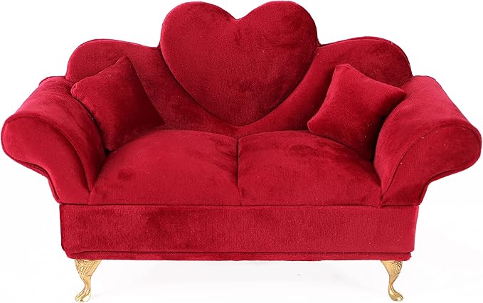 CONCISE 1/6 & 1/12 Scale Miniature Velvet Sofa w/Hidden Jewelry Box for Women 14+ Collectors Ring Earring Necklace Bracelet Trinket Storage - Pink Decor for Display & Dressing Tables