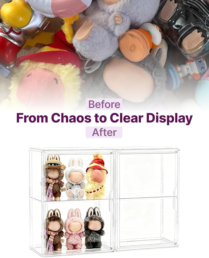 2-Tier Display Case for Labubu, Wall Mounted 14.17in Clear Acrylic Box with Shelf, Display Cabinet for Big into Energy, Exciting Macaron, Have a Seat, Coca-Cola Figures, Dustproof Showcase Organizer