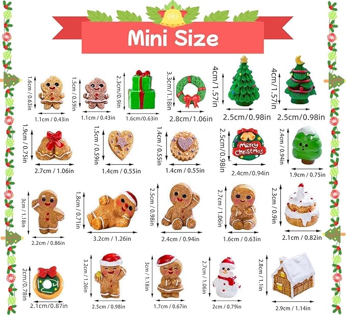 24PCS Mini Gingerbread Men Figurines Christmas Resin Figures & Tiny Gingerbread Men Statues Miniature Xmas Figurines for DIY Crafts Christmas Party Bonsai Decoration