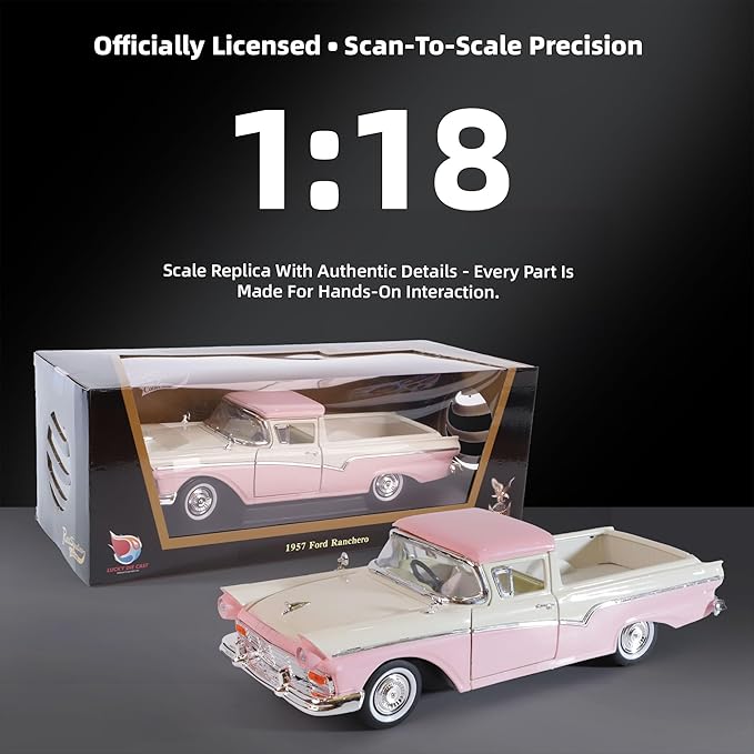 1957 Ford Ranchero 1:18 Diecast Model Officially Licensed Alloy Collection Car w/Working Doors & Hood, Classic Pickup for Kids Men and Teens Dad 14+ Year