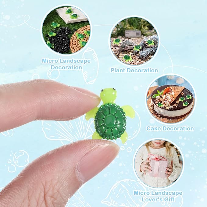 60Pcs Mini Resin Turtles, Green Tiny Turtle Figurines, Small Resin Animals for Garden, Aquarium, DIY Crafts and Party Ornaments
