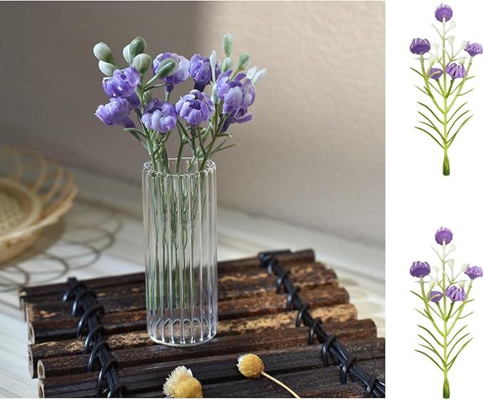 2 Pcs Mini Gypsophila Flowers, Fake Wild Flowers, Miniature Grass Flower Tufts, Miniature Plants for Fairy Garden Mini House Micro Landscape Decoration (Pink, Purple)
