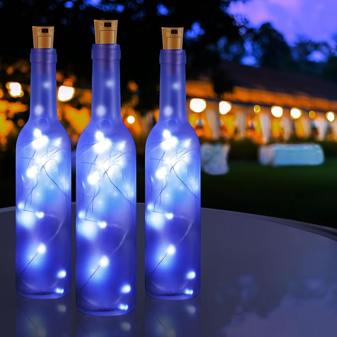 Rtteri 12 Sets Small Empty Wine Bottles with Cork Lights Centerpiece and 30 LED Battery Operated Cork Lights for Birthday Wedding Party Decoration(375 ml,Frosted Bottle)