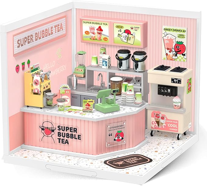 Rolife Plastic House Building Set Toy DIY Miniature Dollhouse Playset with LED for Mini Figures Construction Toys Diorama Kit Gifts for Adults