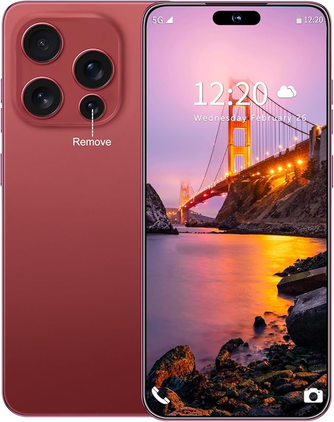 Huness I16PROMAX 16+1TB Smartphone Unlocked Cell Phone,6.99" HD Screen Unlocked Phones,Battery 7000mAh Android 14,Face ID/Fingerprint Button unlock/Photos/5G/Dual SIM/GPS (Wine Red, 16+1TB)