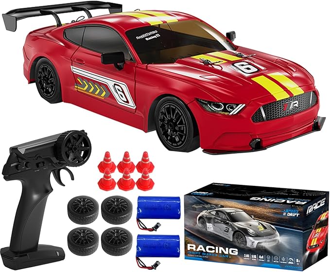KF28 1/16 Scale Drift RC Car with Full Proportional RTR 2.4GHZ Remote Control and APP Control Speed Racing Cars (Red)