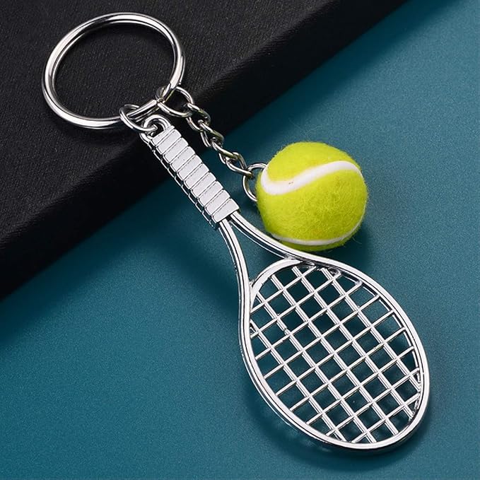 LEPRATO Tennis Keychain Mini Metal Tennis Keychains Cute Tennis Racket Ball Keychain Perfect Gifts