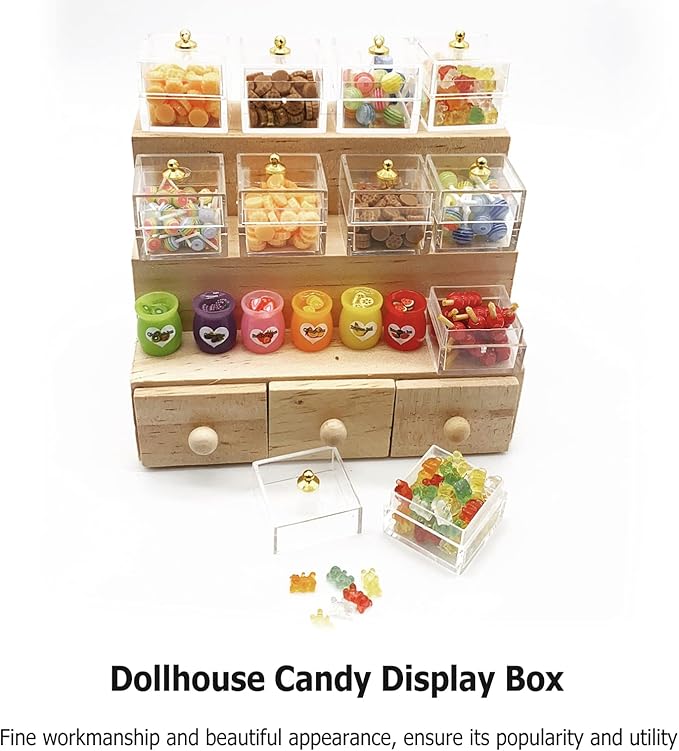 ARTIBETTER 10pcs Mini Candy Dessert Clear Box Dollhouse Candy Display Box 1:12 Scale Dollhouse Food Treat Display Holder Miniature Art Craft - 1in