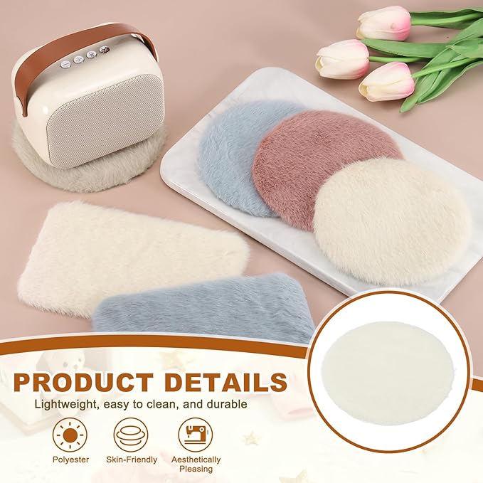 uxcell 3Pcs Dollhouse Miniature Carpet, 1:12 Fluffy Doll House Rugs Prop Small House Accessories for Doll House Furniture Decor Play, Beige Round
