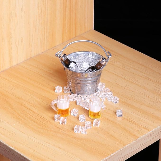 1 12 Doll House Accessories Miniature Ice Bucket with 2 Bottles and - for Dollhouse Kitchen Pub Bar Decor Scenes Making