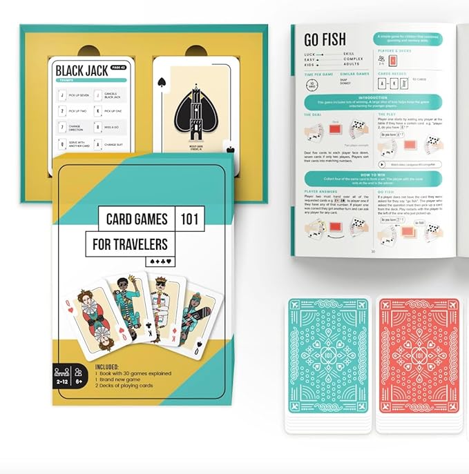 Card Games for Travelers | 30 Fun Classic Games & 2 Custom Decks | Ideal Gift for Kids (4+) & Travelers | Family Game Night Stocking Filler