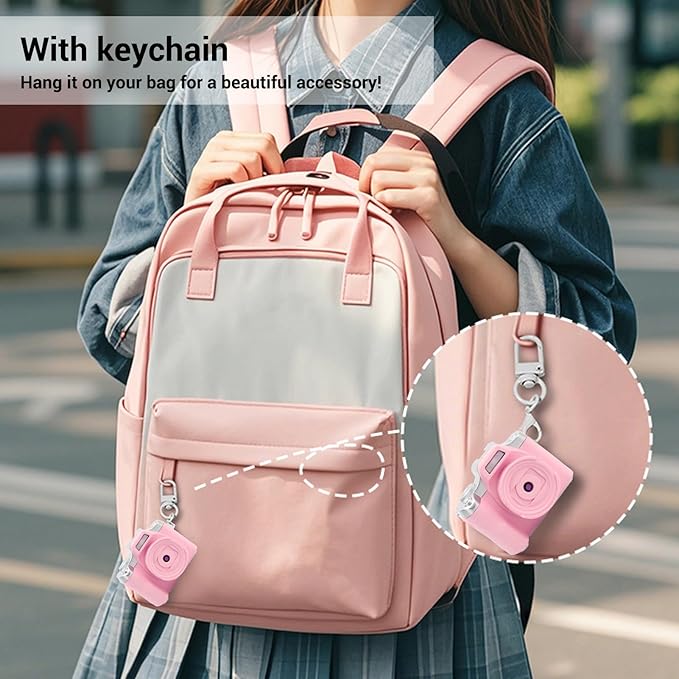 Zunate Mini Keychain Camera, 48MP HD Mini Retro Digital Camera, Portable Small Cameras Vintage Compact Micro Cameras, 1.54 inch HD Screen for Travel Study Recording (Pink)