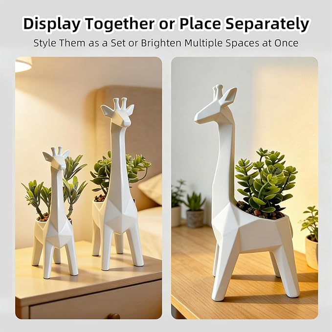 Ordbuum 2PCS White Mini Succulents Plants Artificial with Giraffe Shaped Pots,Small Indoor Fakeplants for Shelves and Bathroom, Cute Desk Plants for Office