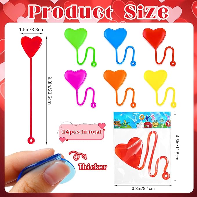 24PCS Sticky Hands Toys for Kids, Stretchy Goodie Bag Stuffers Toy for Party Favor Supplies, Sticky Toys for Boys Girls Classroom Prizes (6 colors heart)