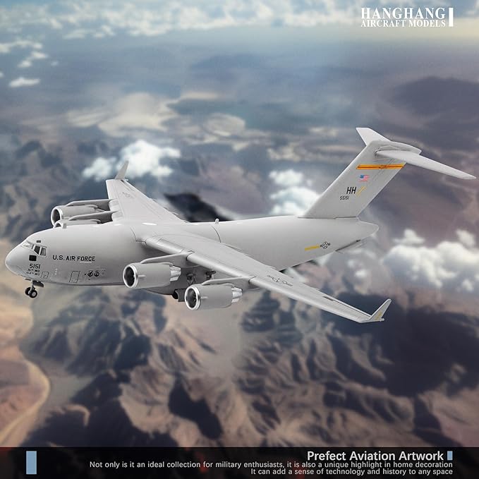 HANGHANG 1/200 Scale US Air Force C-17 Global Overlord Strategic Transport Aircraft Alloy Aircraft Attack Plane Metal Fighter Military Model Fairchild Republic Diecast Plane Model for Collection