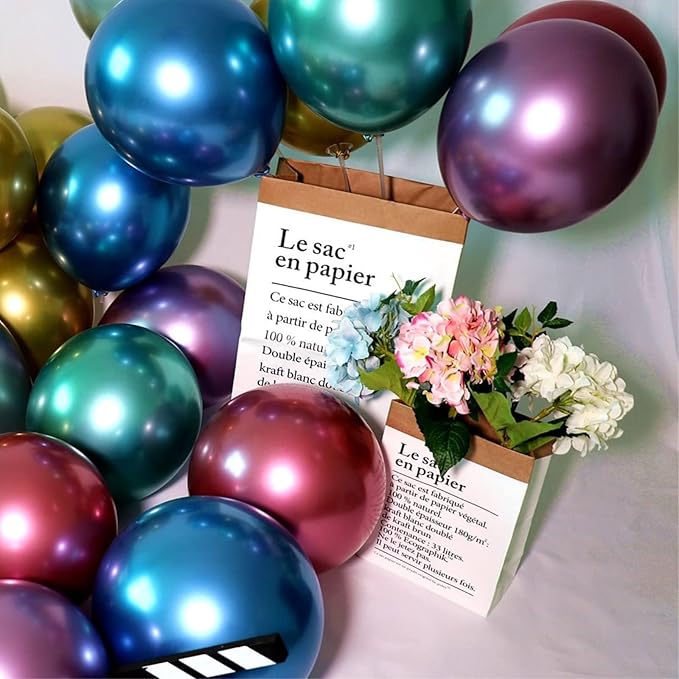 5 inch Metallic Purple Balloons, 100 pcs Thick Chrome Purple Balloons Shiny Latex Party Balloons(Metallic Purple)