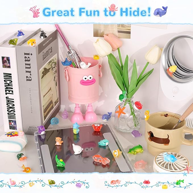 45PCS Mini Resin Animals Tiny Cute Ocean Figurines, Miniature Sea Figures to Hide, Little Animal Small Accessories for Topper Desk Garden Dollhouse Landscape Aquarium Ornaments Crafts & Decor