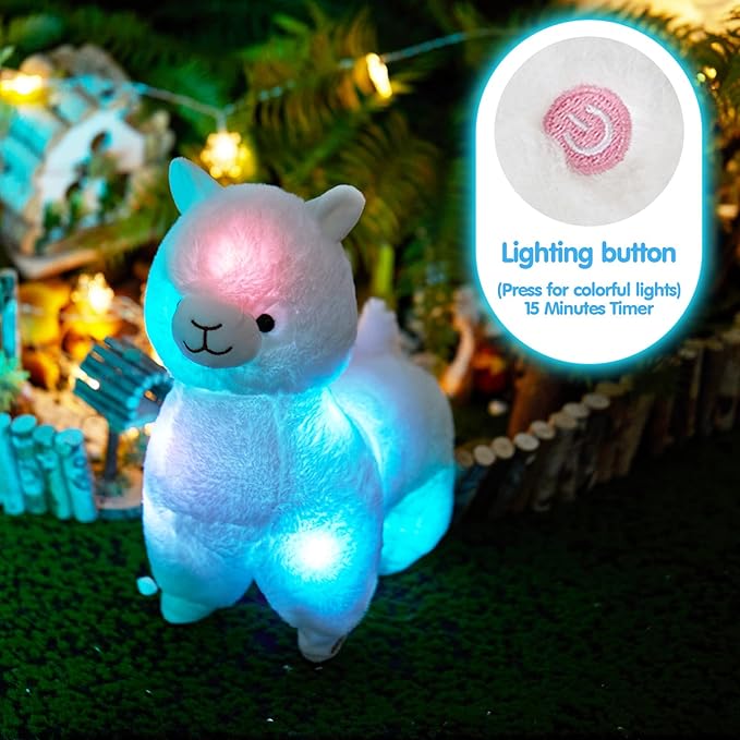 BSTAOFY 13.5'' Light up Alpaca Stuffed Animals LED White Llama Soft Plush Toy with Colorful Night Lights Glow Bedtime Pal Gift for Toddler Kids on Birthday Holiday