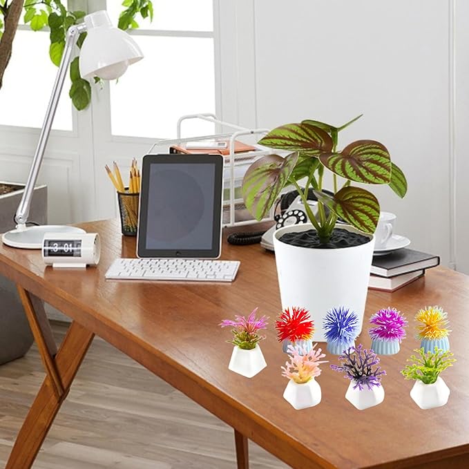 8 Pcs Miniature Potted Plants Set – 1:12 Scale Dollhouse Greenery Ornaments, Realistic Tiny Bonsai & Flower Pots for Fairy Garden, Terrarium, Desk Display, DIY Craft & Micro Landscape Decoration（ C ）