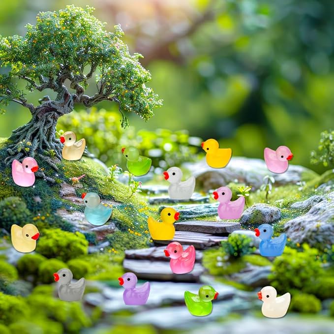 240pcs Luminous Mini Resin Ducks, Tiny Animals Bulk Glow in The Dark Small Plastic Miniature Ducks Figures for Dollhouse Decor Micro Garden Home Landscape Aquarium Craft Gifts Party Favors Toys