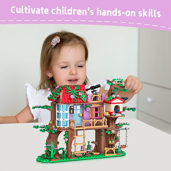 Bird Tree House Building Block Set Creative Forest Playhouse Toy with Swing Ladder and Bird Nest Nature Adventure Kit for Nature Loving Kids Teens