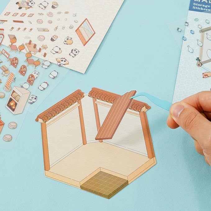 DIY 3D House Sticker Set for Adults & Kids - Creative Miniature Room Scenes with Cartoon Decals, Cute Home Decor Stickers to Build Your Own 3D Model Scenes (Set 4)
