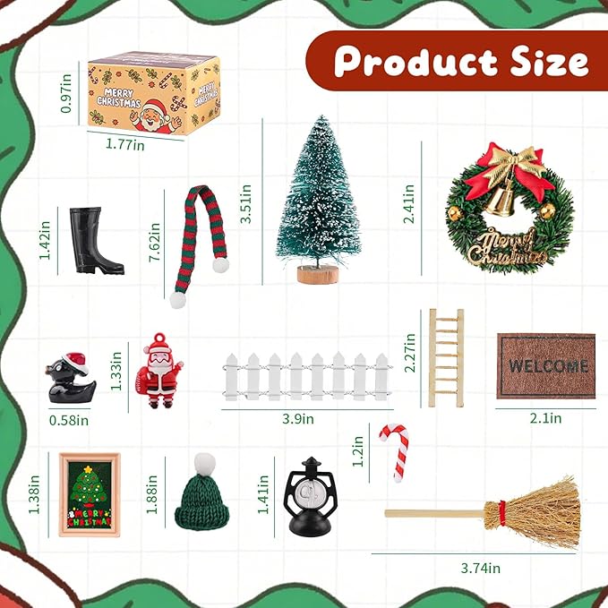 67PCS Dollhouse Accessories Doll House Miniatures Christmas Decoration Small Scene Model Light Mini Tree Gift Boxes Fake Light Door Mini Scene Model Pretend Toys DIY Festival Holiday Party Favors Gift