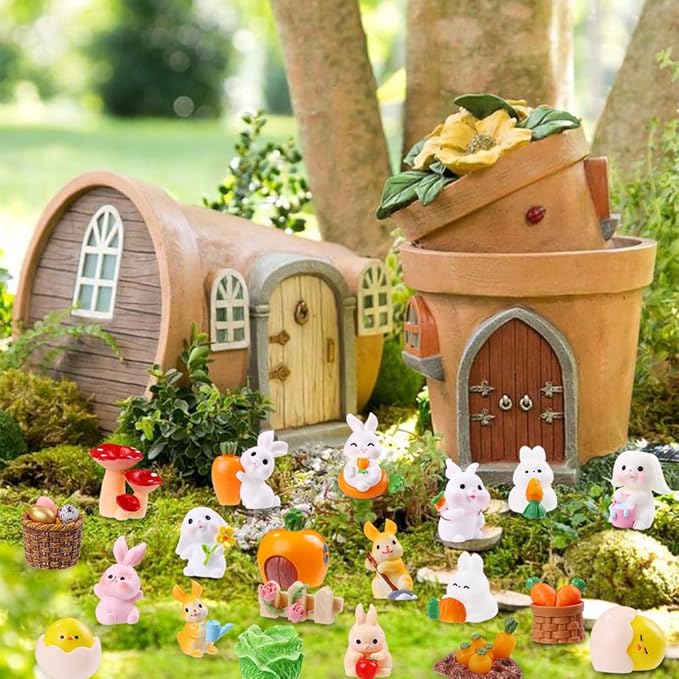 42 Pcs Easter Mini Resin Figurines, Miniature Sculptures Small Farm Bunny Chick Fairy Garden Decor for Dollhouse Easter Egg Fillers Party Favors Supplies DlY Landscape Terrarium