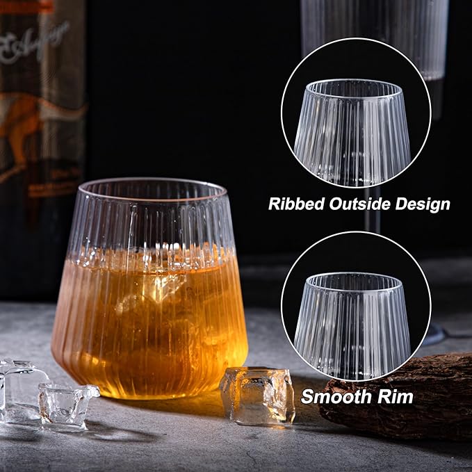 Ciaell 30 Pack Plastic Ribbed Wine Glasses - 14 OZ Thicker Origami Stemless Disposable Wine Champagne Whiskey Unbreakable Cocktail Glass, Reusable Wine Cups for Party Wedding Bar