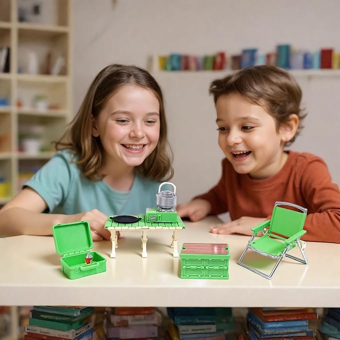 Dollhouse Furniture Set for Kids Toys Miniature Doll House Accessories Pretend Play Toys for Boys Girls & Toddlers Age 3+ with Camping (Green)