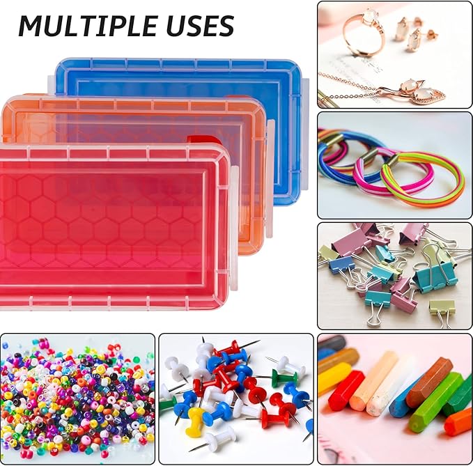 12 PCS Small Storage Containers with Lids, 5" X 2.8" X 2" Stackable Small Plastic Box, Colorful Mini Plastic Storage Box for Jewelry Beads Crafts Items Accessories