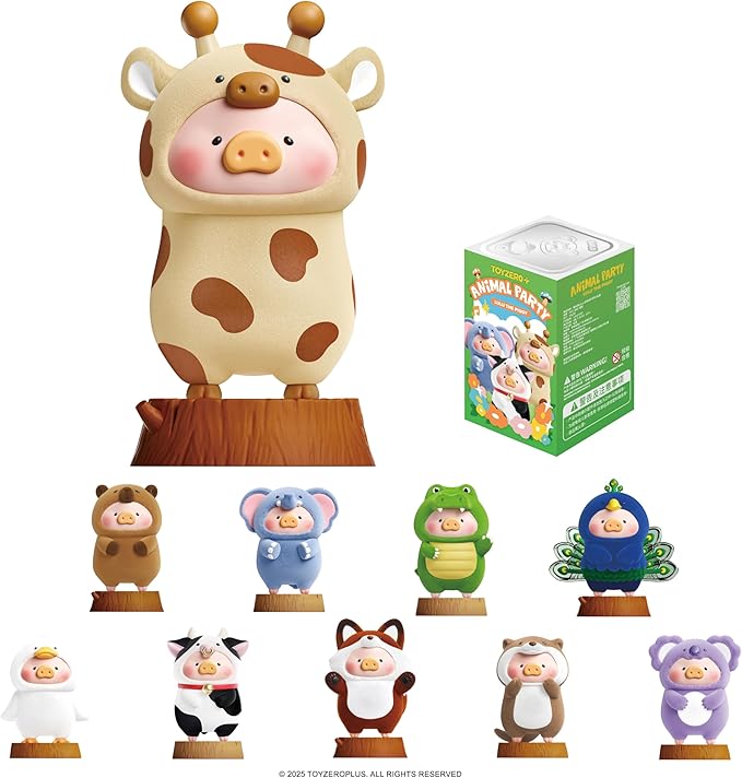 Lulu The Piggy Blind Box Figures - 8PCS Animal Party Series Blind Boxes Mystery Box Cute Animal Figurines Collectible Toys Home Desk Decorations Holiday Birthday Gifts, Whole Set