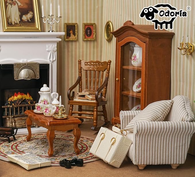 Odoria 1/12 Miniature Chair Armchair Dollhouse Furniture Accessories, Plaid