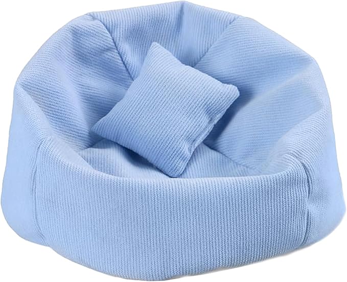 Handmade Bean Bag Chair for Doll Sofa Seat, Mini Sofa Suitable for 17 CM Dolls, Practical Accessories Suitable for Blind Box Enthusiasts and Collectors(Blue)