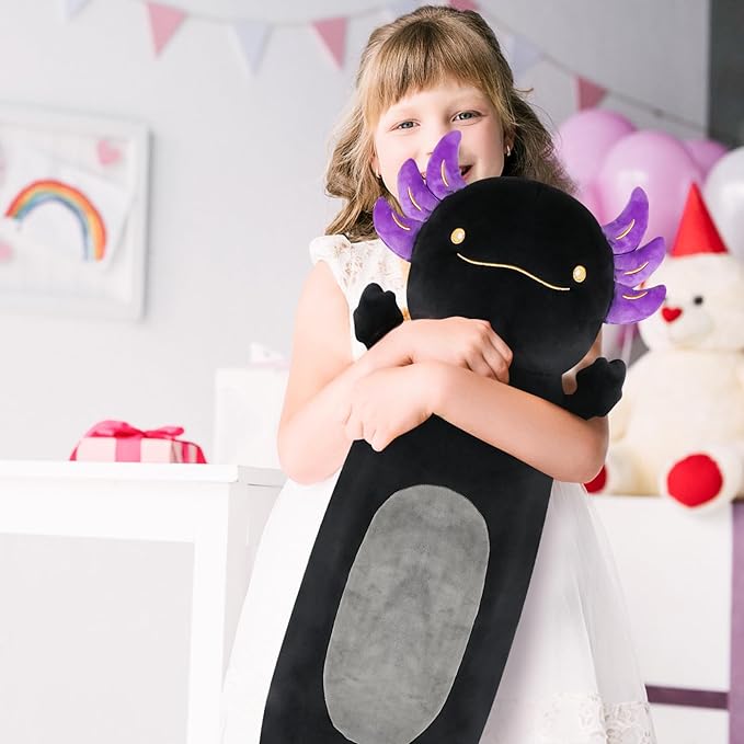 22inch Black Axolotl Stuffed Animal, Soft Long Pillow Doll Cute Axolotl Plush Body Pillow Plushies Toy Gift for Kids, Boys Birthday, Halloween, Christmas