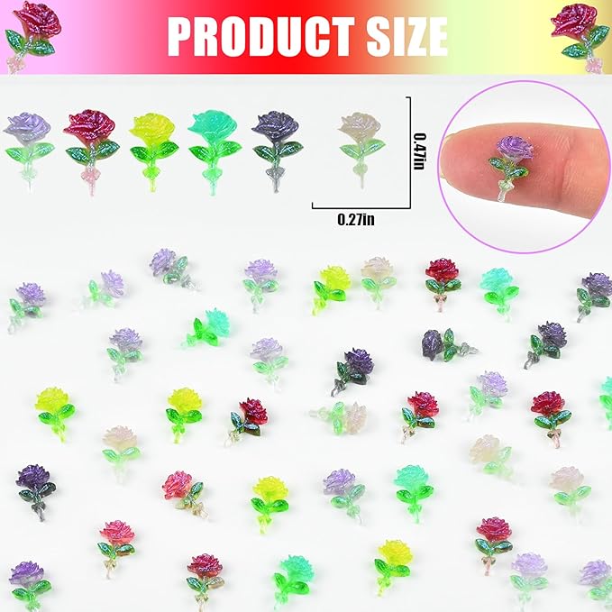 200 Pieces Tiny Rose Decor for Dollhouse Mini Resin Decor for Crafts Tiny Things for Fairy Garden Micro Landscaping Decoration