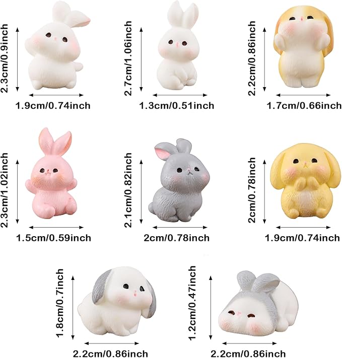 Cayway 8 PCS Fairy Garden Accessories, Mini Rabbit Set, Plastic Rabbits Miniature Resin Animals for Home Decor Fairy Garden Mini Moss Landscape Decor