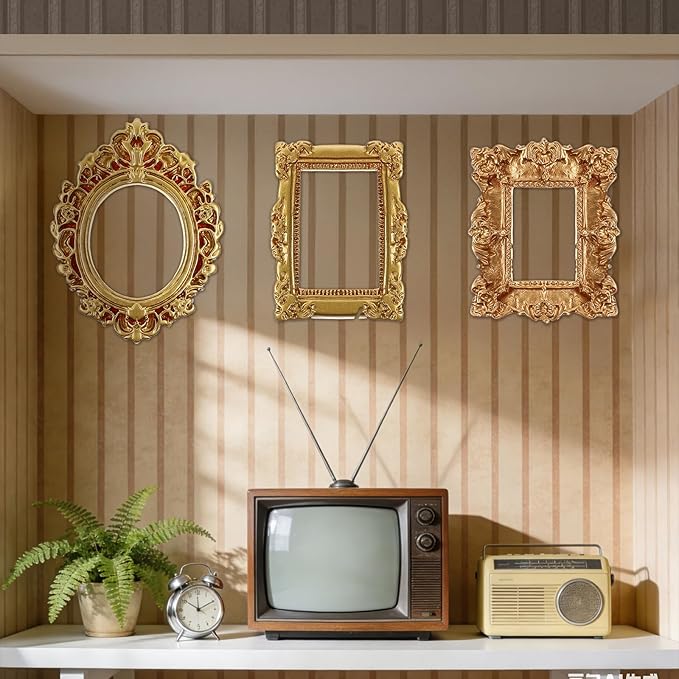 Sibba 12 Pcs Miniature Dollhouse Accessories Vintage Gold Resin Frames Set 1/12 Scale Dollhouse Frames with Carved Details Mini Frame for Wall Hanging Desktop Display Jewelry Showcase DIY Crafts Décor